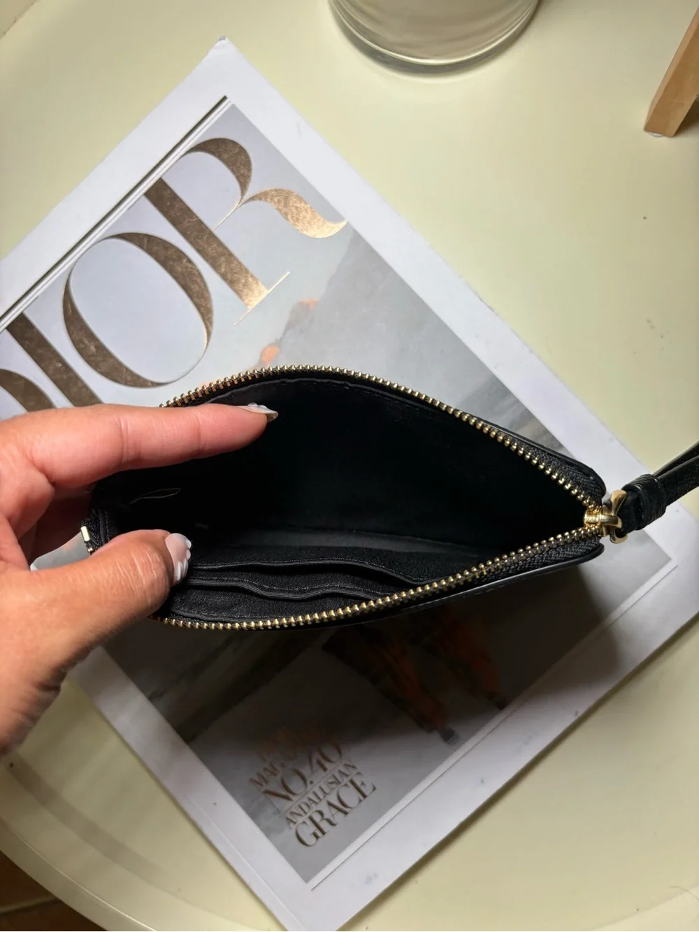 Coach Black Leather Wristlet with Gold Logo